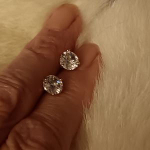 Threaded Screw Back CZ Prong/Bezel Set Earrings in Sterling Silver